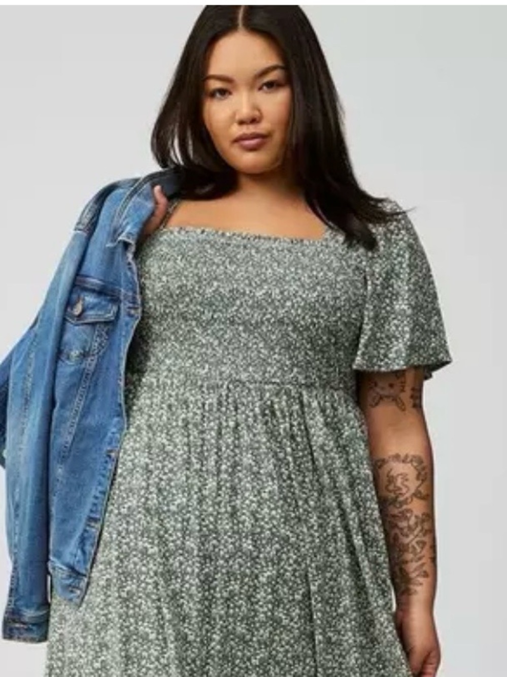 Torrid Green Ditsy Floral Smocked Midi Dress - Size 0 (Plus)